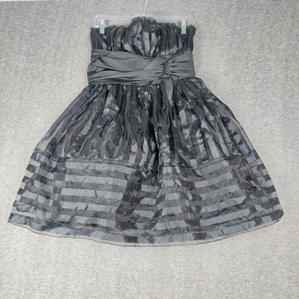 BLONDIE NITES BY LINDA BERNELL WOMEN BLACK Y2K GLITTER CORSET BACK STRIPED DRESS